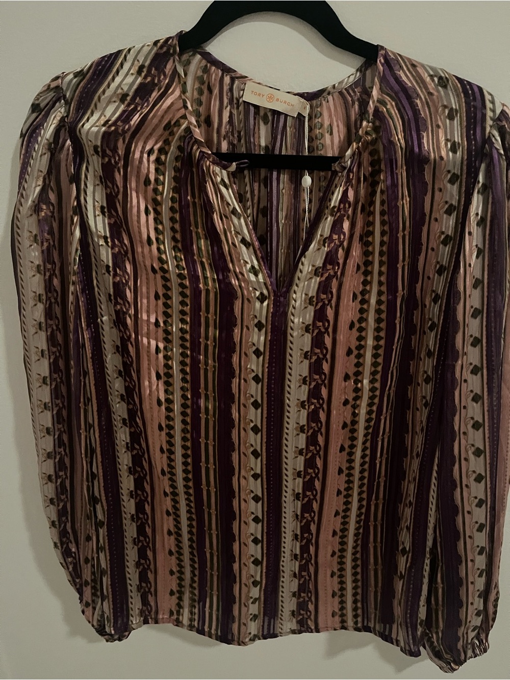 Tory Burch Striped Multicolor Long-Sleeve Blouse - Purple/Mauve